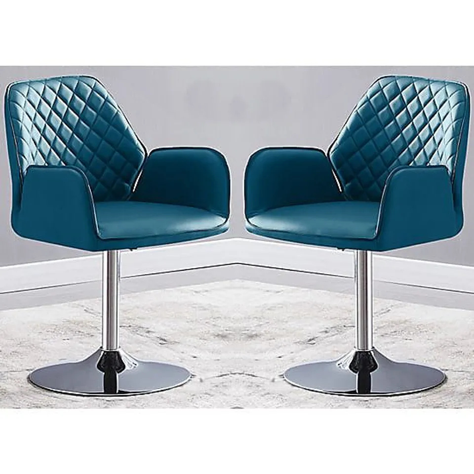 BOXED BUCKTEREAR TWIST DINING CHAIR IN TEAL WITH CHROME BASE