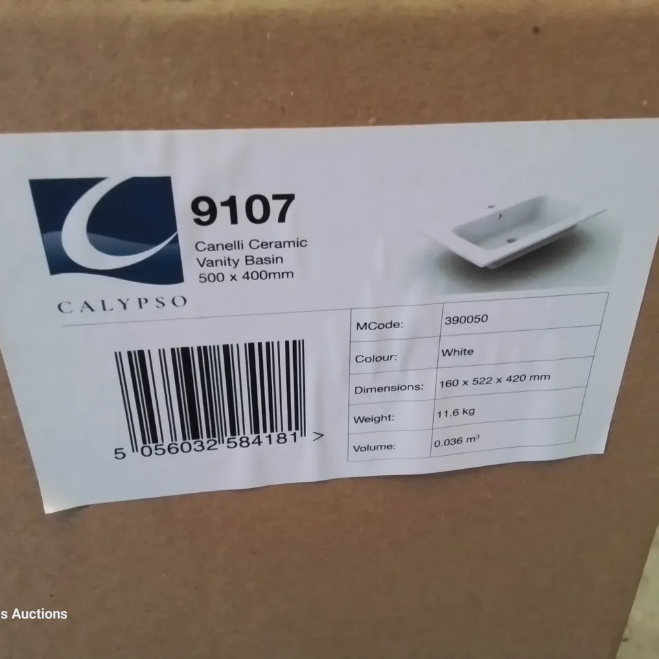 BOXED CANELLI CERAMIC SINGKE TAP VANITY BASIN WHITE 500 × 400mm