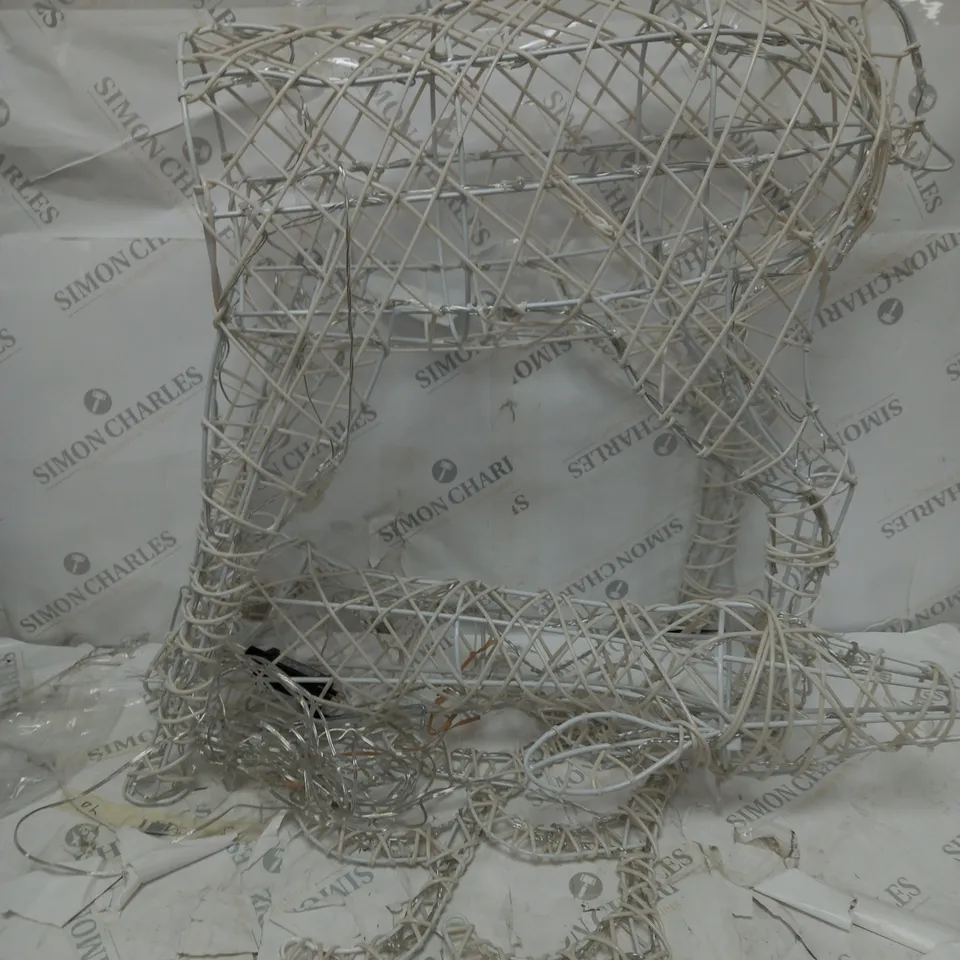 OUTDOOR ONLY 90CM WHITE GRAZING DEER WITH TIMBER ICE WHITE LEDS