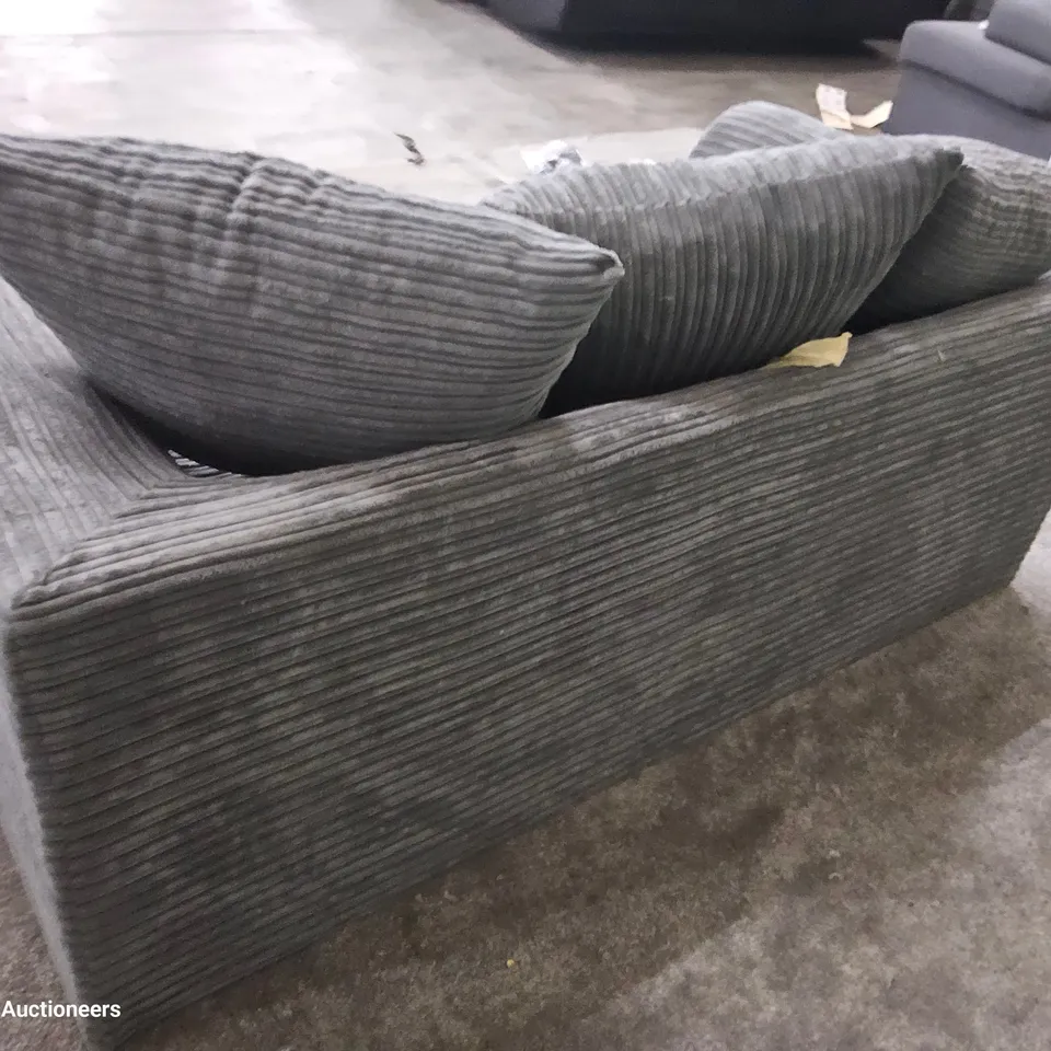 DESIGNER TWO SEATER SOFA WITH SCATTER CUSHIONS GREY JUMBO CHORD