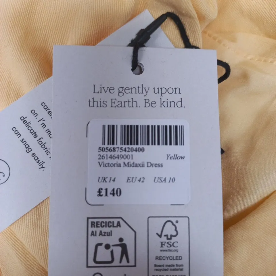 NOBODY'S CHILD VICTORIA MIDAXI DRESS – YELLOW, UK 14 