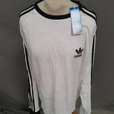 ADIDAS 3 STRIPE LONG SLEEVE TEE IN WHITE/BLACK SIZE XL