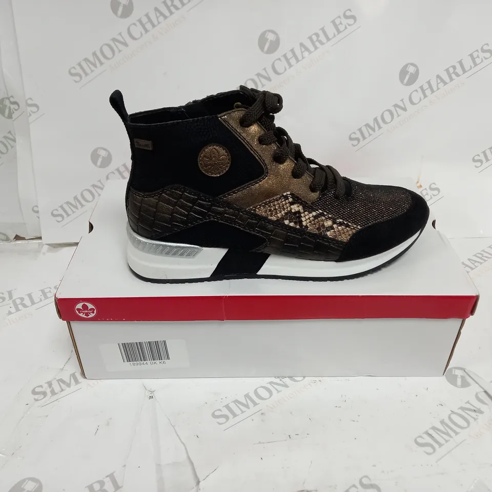 RIEKER BLACK SNAKE HIGH TOP TRAINERS - UK SIZE 6