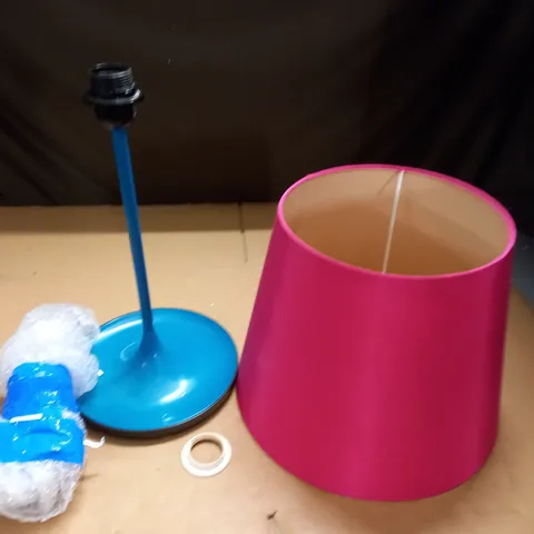 TEAL TABLE LAMP WITH PINK SHADE