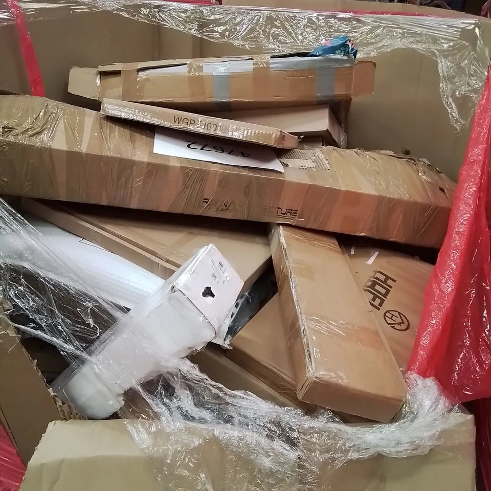 PALLET OF ASSORTED HOUSEHOLD GOODS AND PRODUCTS TO INCLUDE; TOILET SEAT, METAL DETECTOR, AH COAT HANGERS, BOXED FURNITURE ETC 