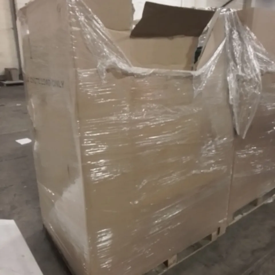 PALLET OF ASSORTED ITEMS INCLUDING DRYWALL SANDER, LED SPIRAL PANEL, 3 STEP ALUMINIUM LADDER, VENETIAN BLIND, YUDA METAL ROUND COFFEE TABLE