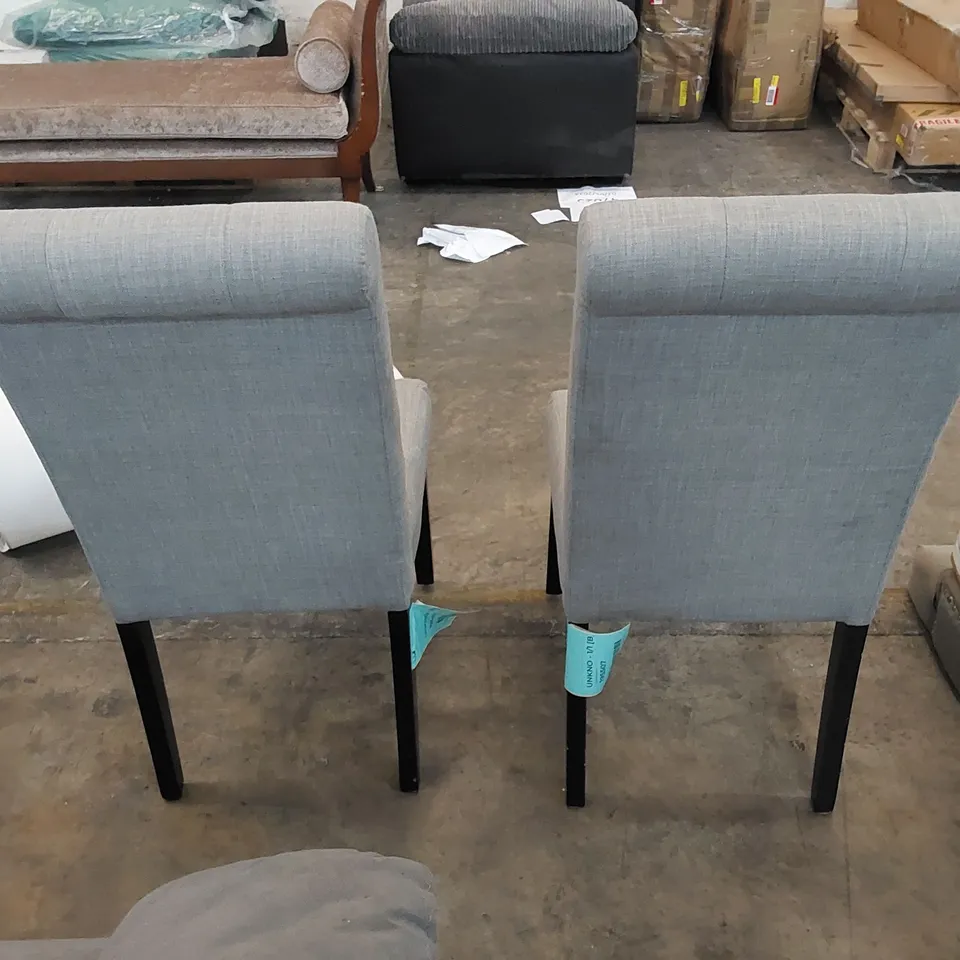 2 X ASSORTED UPHOLSTERED GREY LINEN DINING CHAIRS 