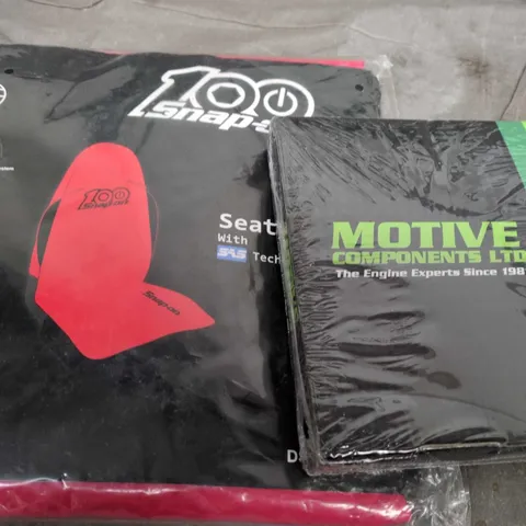 BOX OF ASSORTED ITEMS TO INCLUDE - SNAP ON SEAT COVER - TOOLS - BOLTS  