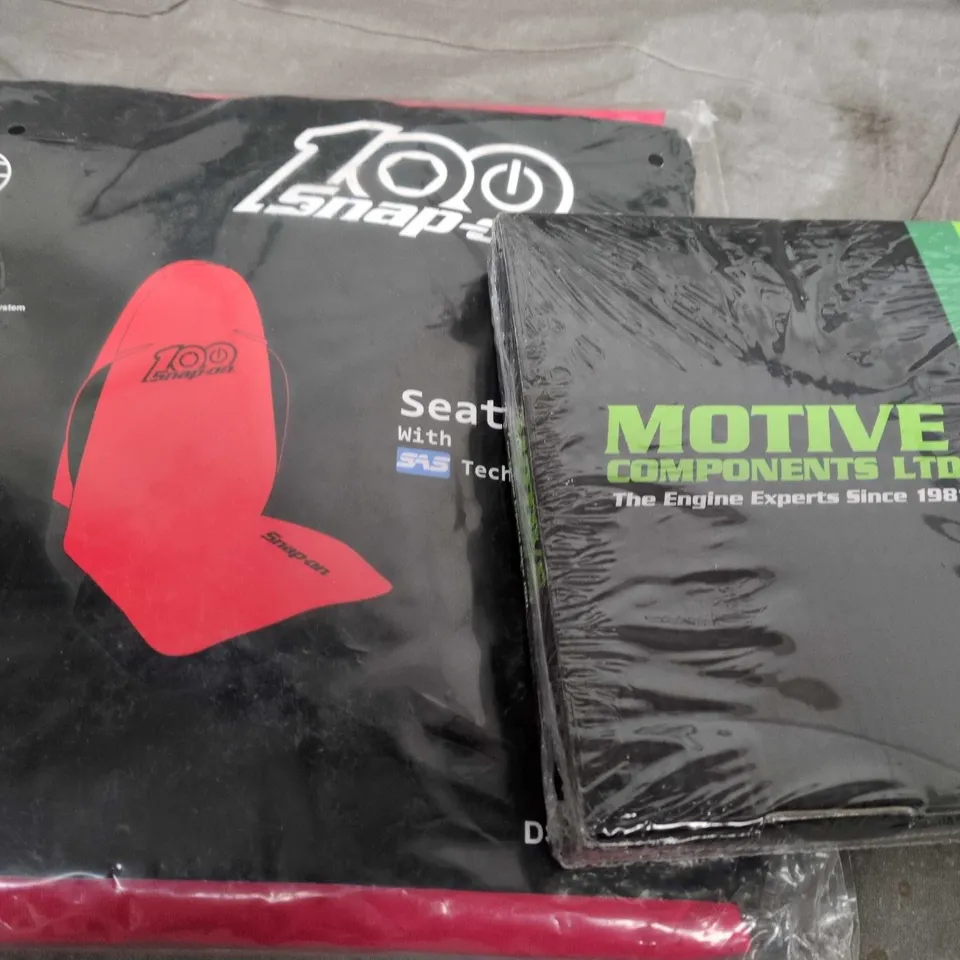 BOX OF ASSORTED ITEMS TO INCLUDE - SNAP ON SEAT COVER - TOOLS - BOLTS