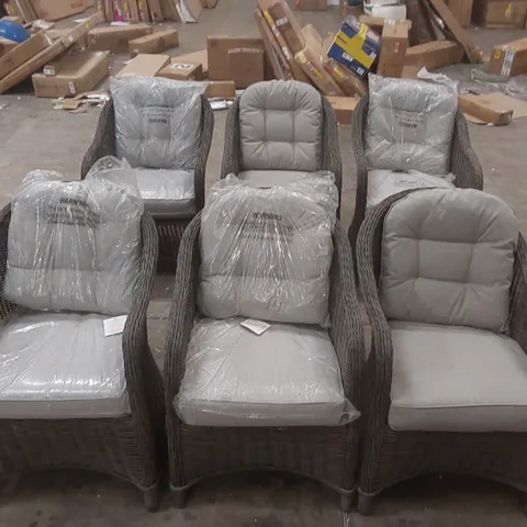 SET OF 6x DESIGNER GARDEN CHAIRS WITH CUSHIONS