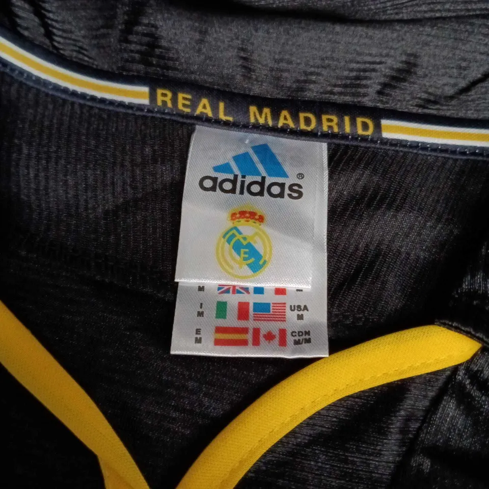 REAL MADRID FOOTBALL SHIRT – ADIDAS, TEKA SPONSOR, BLACK WITH YELLOW TRIM SIZE M