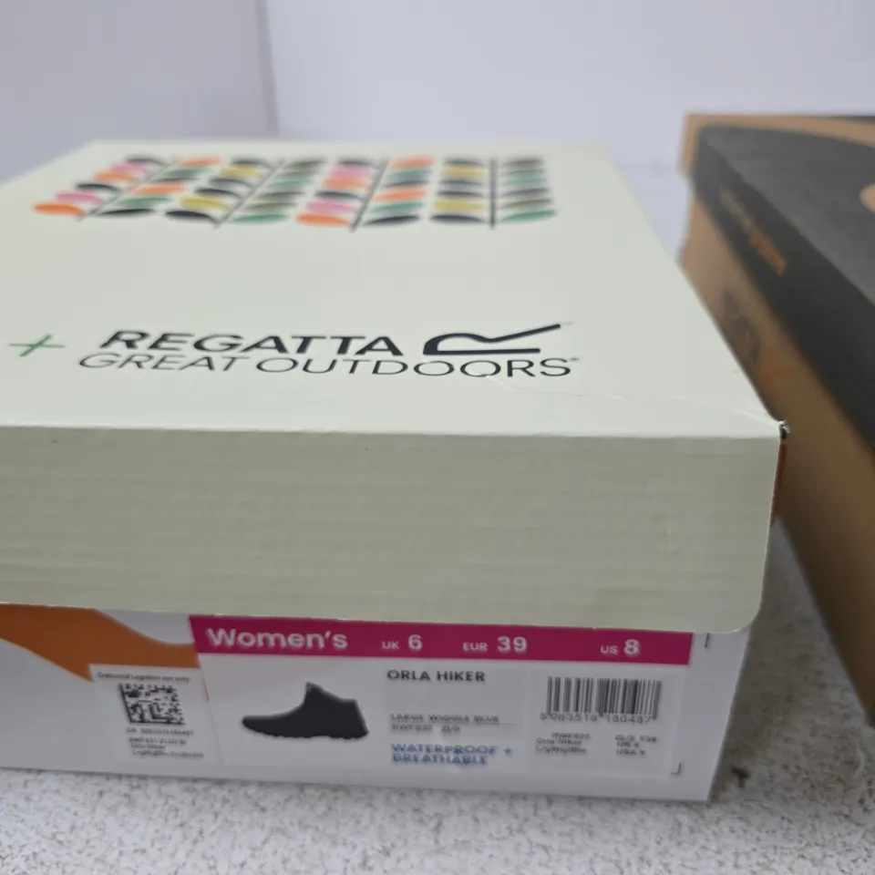 BOX OF APPROXIMATELY 9 PAIRS OF BRAND NEW REGATTA SHOES INCLUDING LADY NEWLY THERMO AND ORLA HIKER 