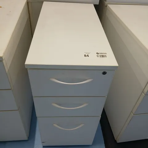 THREE PORTABLE THREE DRAWER OFFICE CHEST OF DRAWERS
