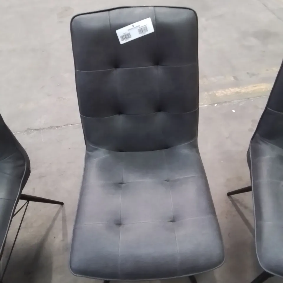 SET OF 4 QUALITY BUTTON BACK FAUX LEATHER UPHOLSTERED SIDE/DINING CHAIRS BLACK LEGS