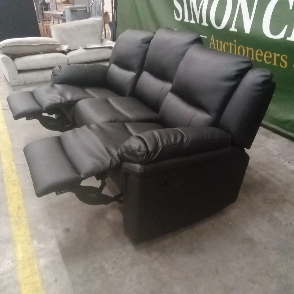 ALBION LUXURY FAUX LEATHER 3 SEATER HIGH BACK MANUAL RECLINER SOFA - BLACK RRP £749