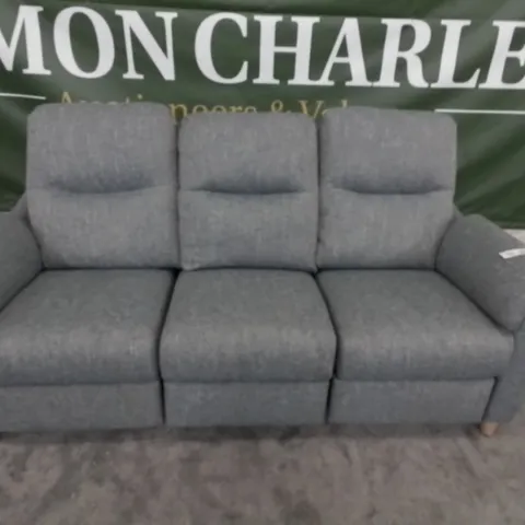 DESIGNER G PLAN MADE SPENCER DAPPLE KINGFISHER FABRIC ELECTRIC RECLINING THREE SEATER SOFA