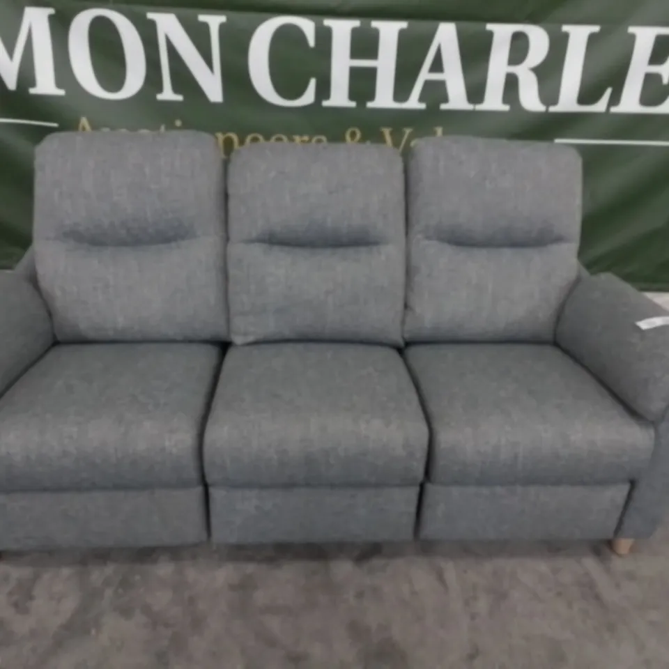 DESIGNER G PLAN MADE SPENCER DAPPLE KINGFISHER FABRIC ELECTRIC RECLINING THREE SEATER SOFA