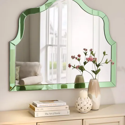 GREEN DECORATIVE EDGED MIRROR 85X100CM -  COLLECTION ONLY 