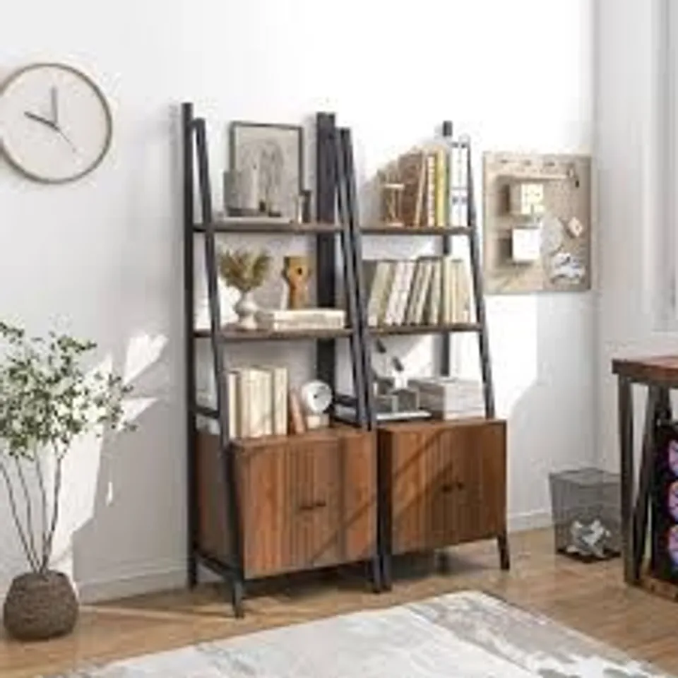 BOXED COSTWAY 2 DOOR 3 SHELF RUSTIC BROWN INDUSTRIAL BOOKCASE