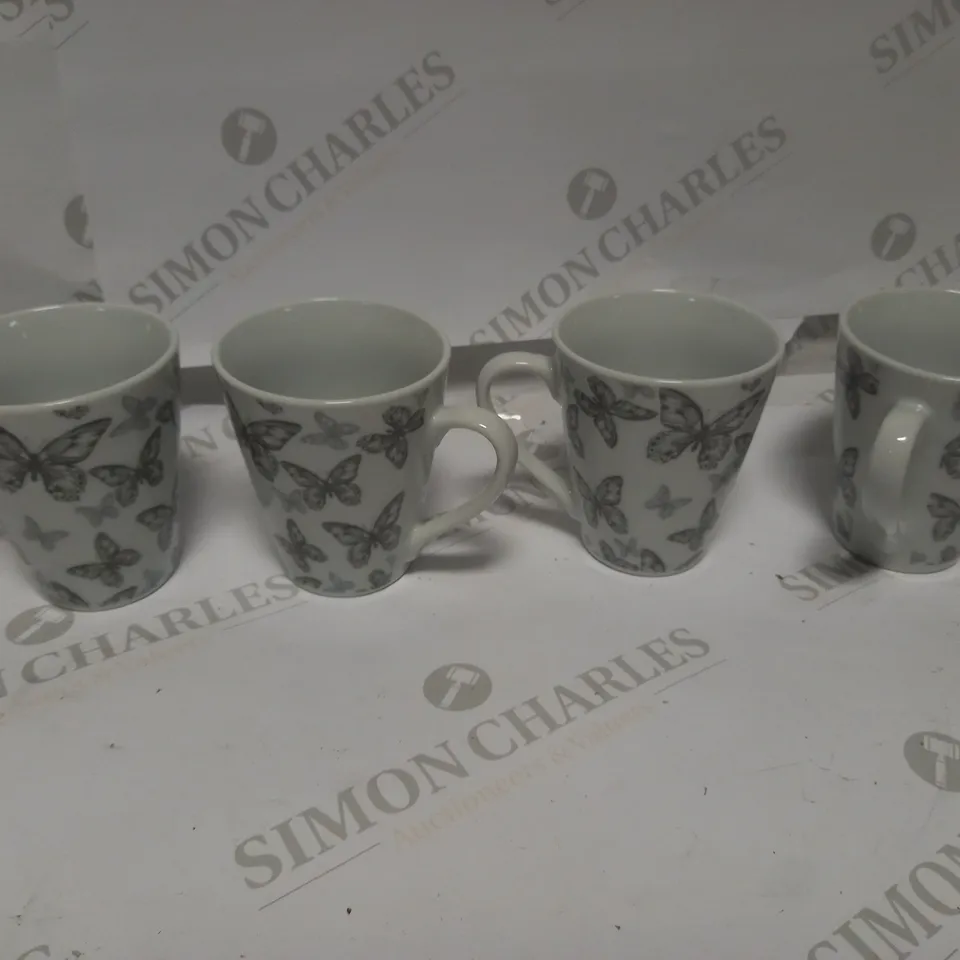 4PC GREY BUTTERFLY MUG SET
