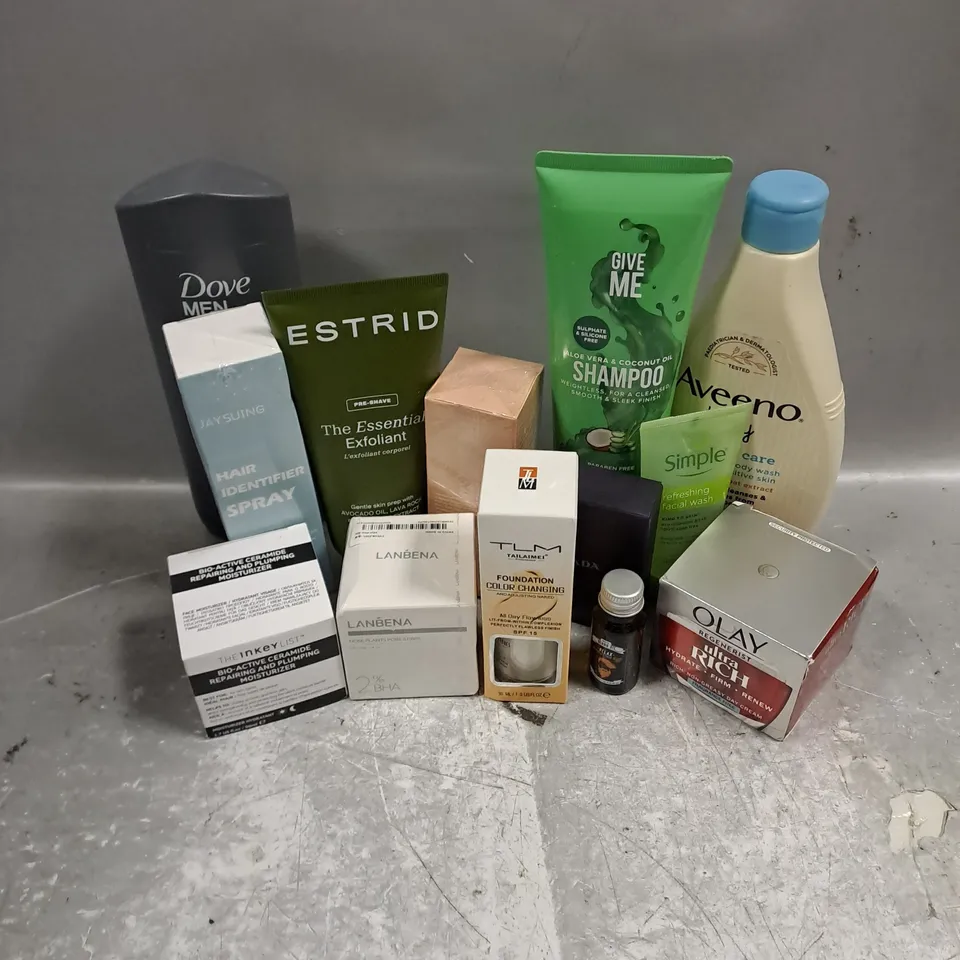 APPROXIMATELY 20 ASSORTED COSMETIC ITEMS TO INCLUDE - ESTRID EXFOLIANT - GIVE ME SHAMPOO - SIMPLE FACIAL WASH - ETC