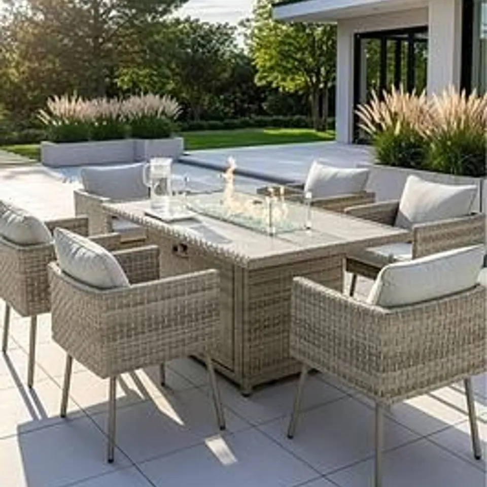 ANTIGUA 6-SEATER DINING SET WITH FIREPIT TABLE 