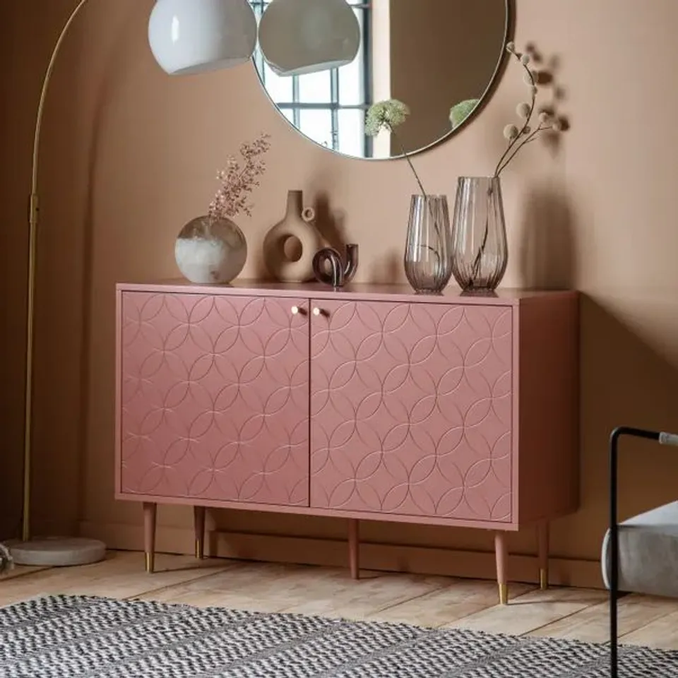 BOXED WHITTIER 2 DOOR SIDEBOARD - PINK (1 BOX)