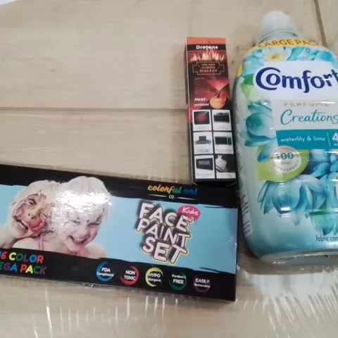 PALLET CONTAINING A LARGE QUANTITY OF ASSORTED LIQUID BASE PRODUCTS TO INCLUDE;FACE PAINT SET,HIGH TEMP SILICONE SEALANT,COMFORT WASHING UP LIQUID