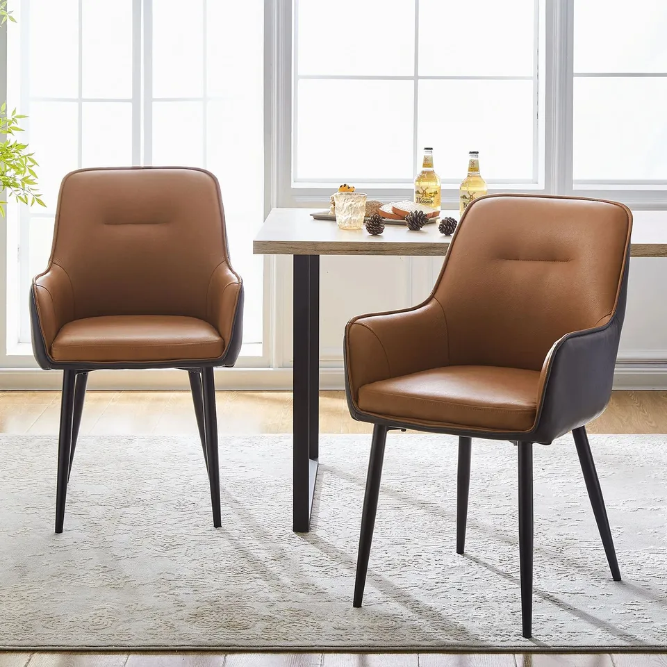 BOXED SET OF 2 MAXINE PU LEATHER DINING CHAIRS - LIGHT BROWN (1 BOX)