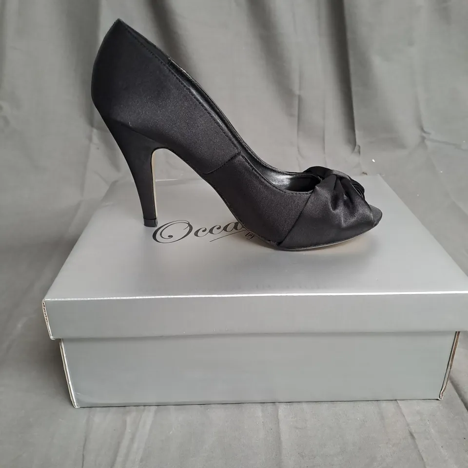 BOXED LOT OF 12 PAIRS OF LADIES OCCASIONS BY CASANDRA BLACK HIGH HEELED SHOES VARIOUS SIZES