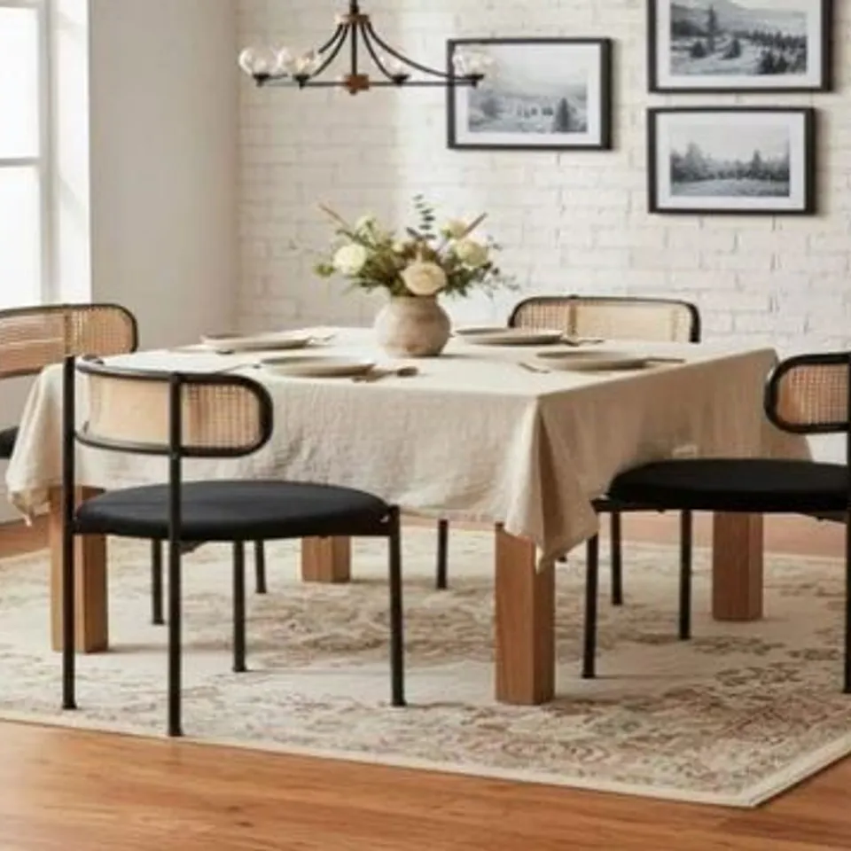 BOXED VELVET DINING CHAIR, SET OF 4, MODERN, SIMPLE CHAIR WITH FOUR METAL SUPPORT LEGS, RATTAN