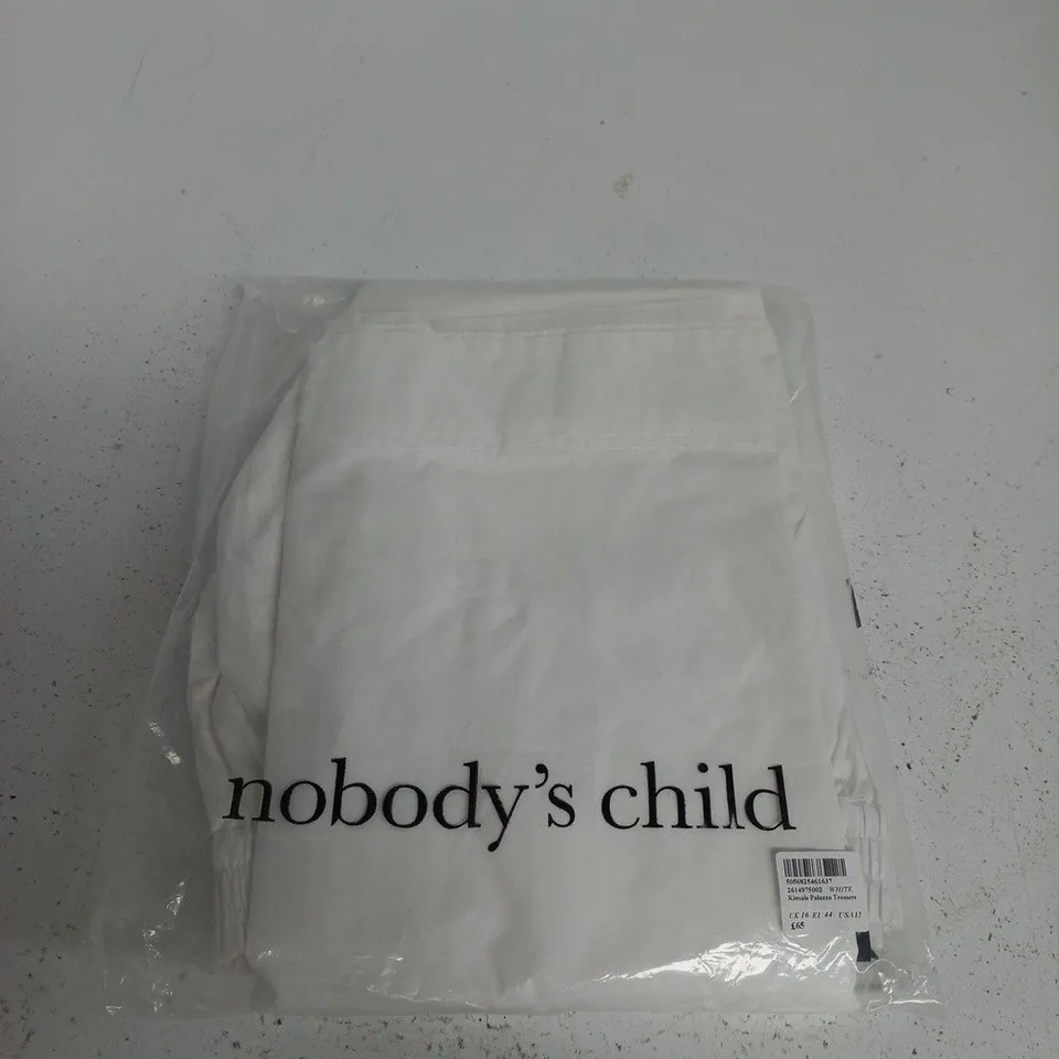 NOBODY'S CHILD WHITE KINSALE PALAZZO TROUSERS, UK 16 
