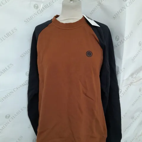 PRETTY GREEN BOTON COLOURBLOCK CREW SWEAT IN BROWN/BLACK SIZE M