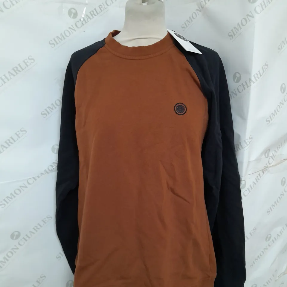 PRETTY GREEN BOTON COLOURBLOCK CREW SWEAT IN BROWN/BLACK SIZE M