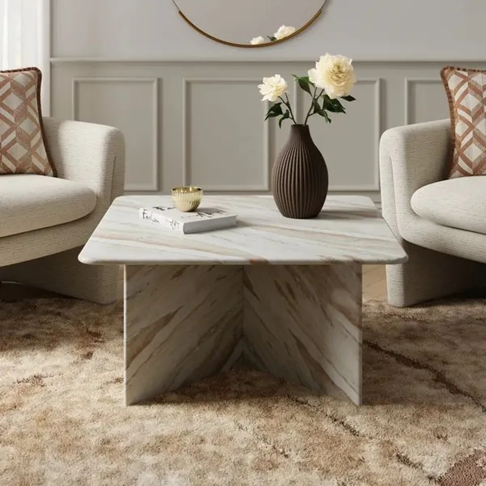 BOXED LANA MARBLE SQUARE COFFEE TABLE (2 BOXES)