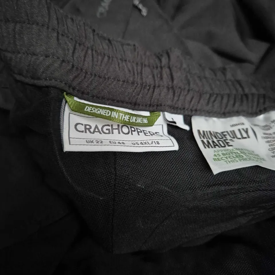 CRAGHOPPERS AIREDALE TROUSERS - MINDFULLY MADE - BLACK - UK 22 (EU 48, US 18)