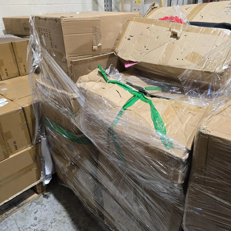 PALLET OF APPROXIMATELY 10 BOXES OF ASSORTED ITEMS INCLUDING PHONES TRAP , VARIOUS JIGSAWS AND LOVE YOU STICKER