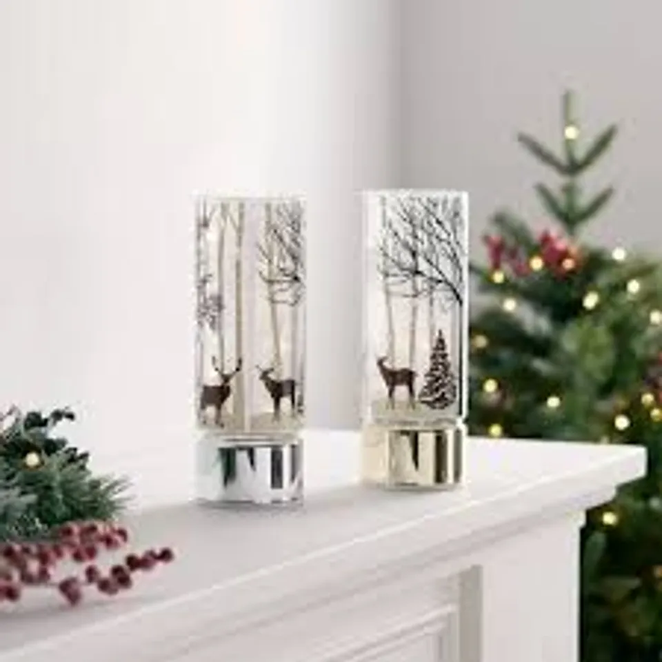 HOME STORIES SET OF 2 PRE LIT WINTER SCENERY ORNAMENT