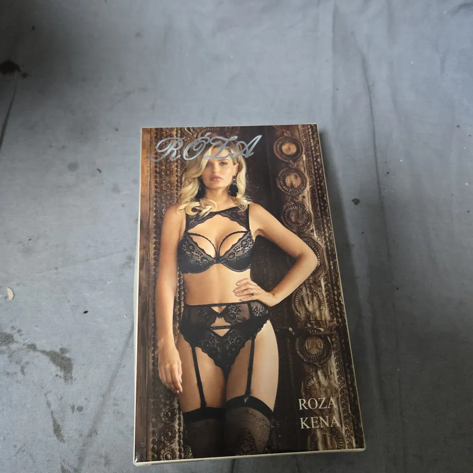 BOX OF APPROXIMATELY 14 ASSORTED CLOTHING ITEMS INCLUDING LISACA BRA , ROEA G STRING ,SILHOUETTE BRA  AND DAVID SWIMSUIT 