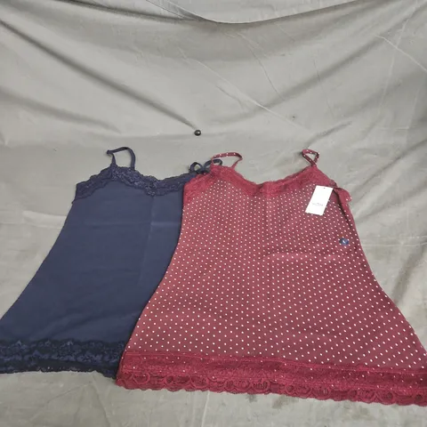 HOLLISTER SET OF 2 WOMEN’S LACE TRIM CAMI TOPS – BURGUNDY POLKA DOT & NAVY, SIZE L