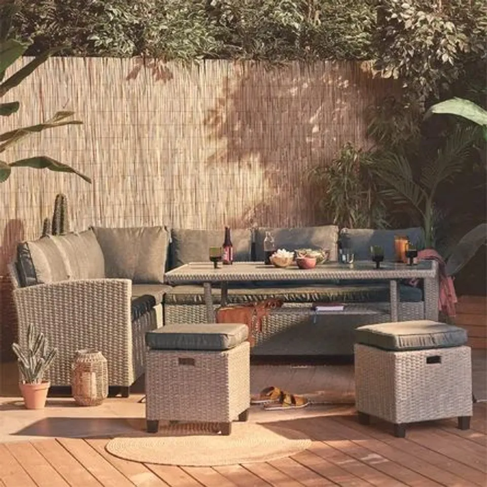 BOXED SLEIPNIR 9 SEATER RATTAN CORNER SOFA SET (3 BOXES)