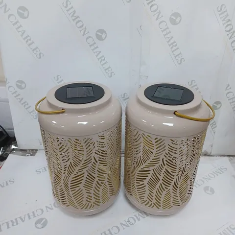 GARDEN REFLECTIONS SET OF 2 PATTERNED SOLAR LANTERNS, LEAF