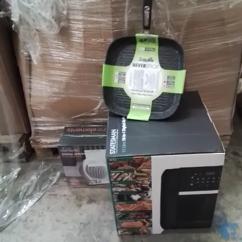 PALLET OF ASSORTED HOUSEHOLD GOODS AND PRODUCTS TO INCLUDE;AIR FRYER,FAN HEATER,NONSTICK FRYING PAN 