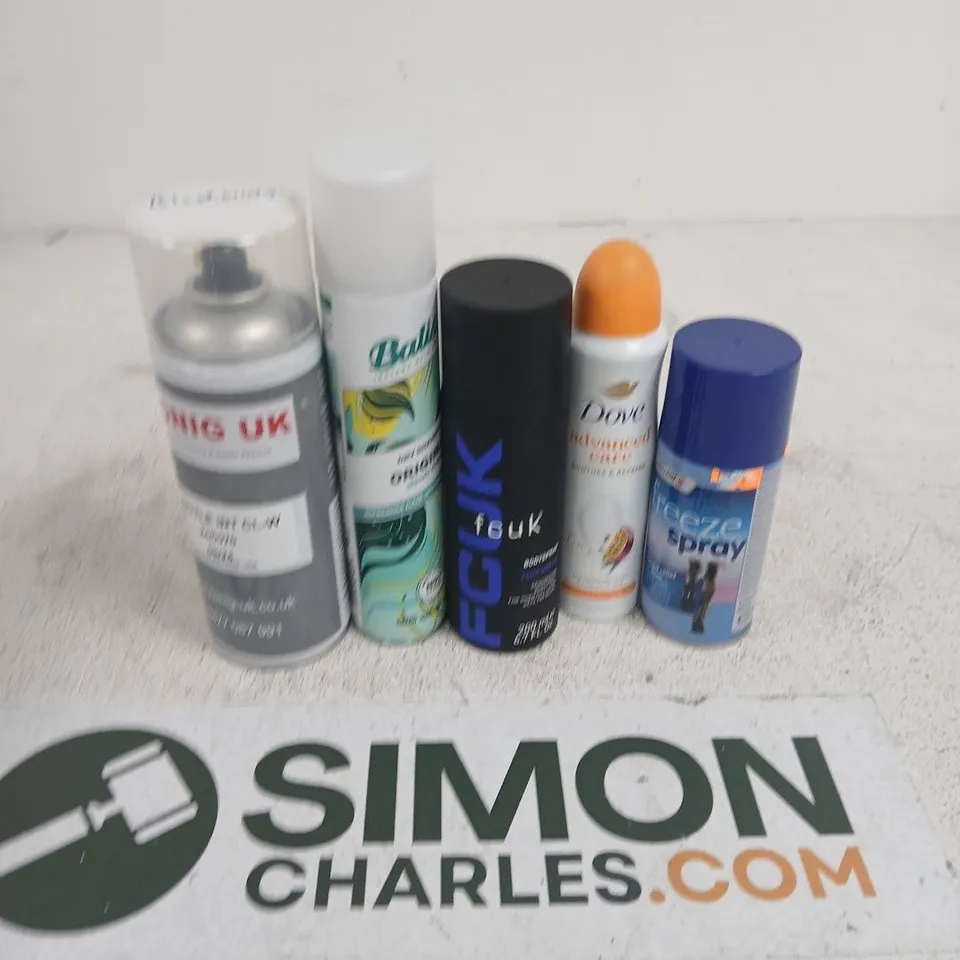 APPROXIMATELY 15 ASSORTED AEROSOLS TO INCLUDE FREEZE SPRAY, BATISTE DRY SHAMPOO, FCUK BODYSPRAY, ETC