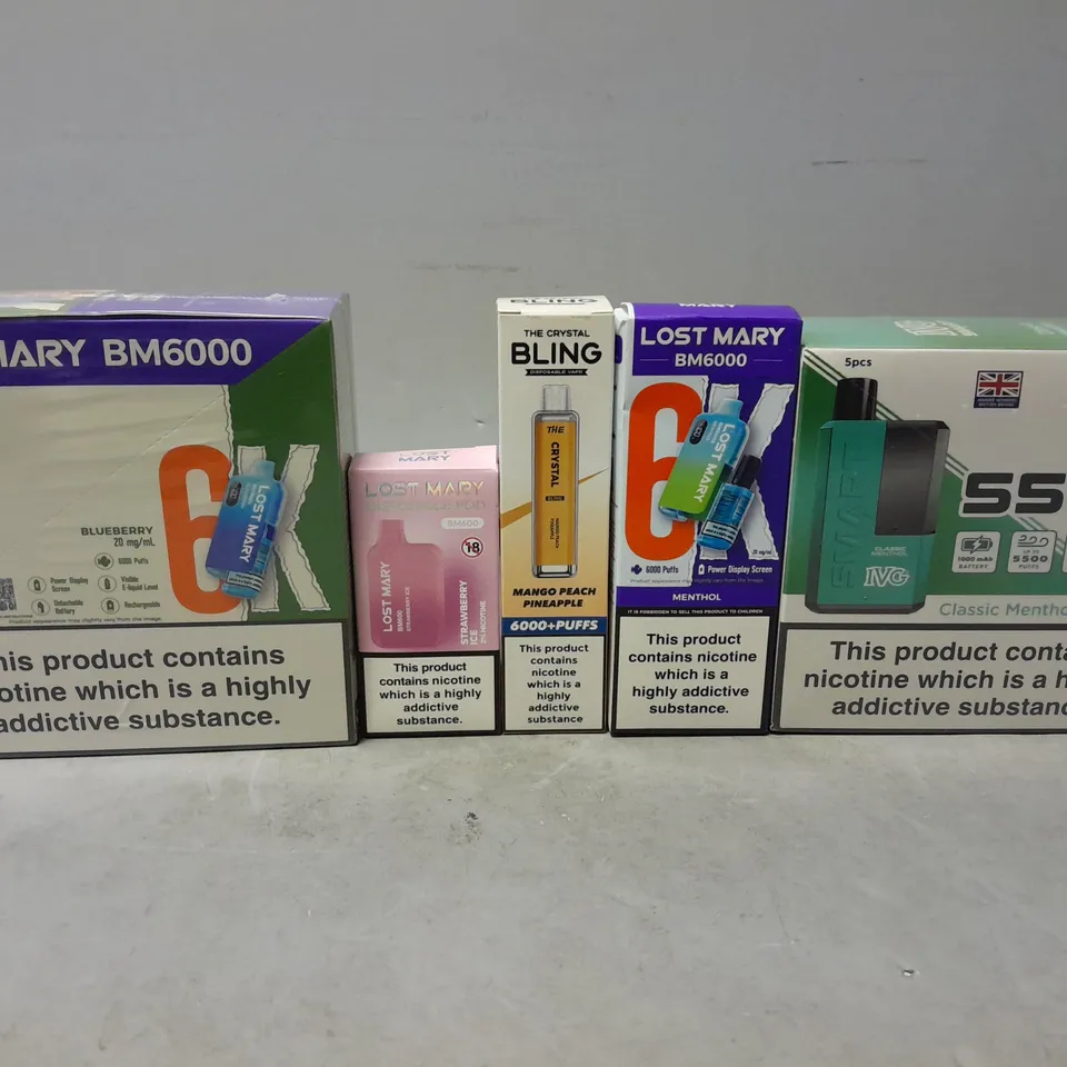 APPROXIMATELY 15 ASSORTED E-CIGARETTE PRODUCTS TO INCLUDE - LOST MARY , BLING , IVG 5500 ETC