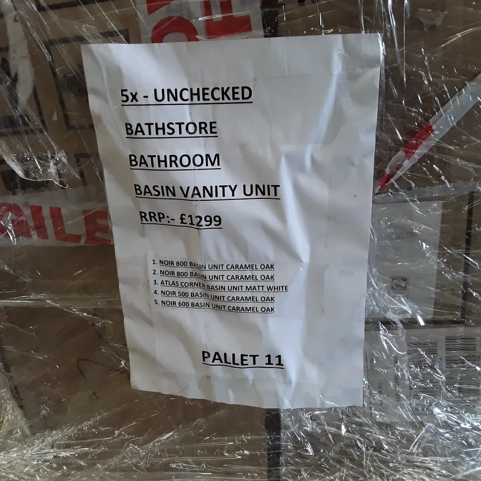 PALLET OF APPROXIMATELY 5 BATHROOM BASIN VANITY UNITS