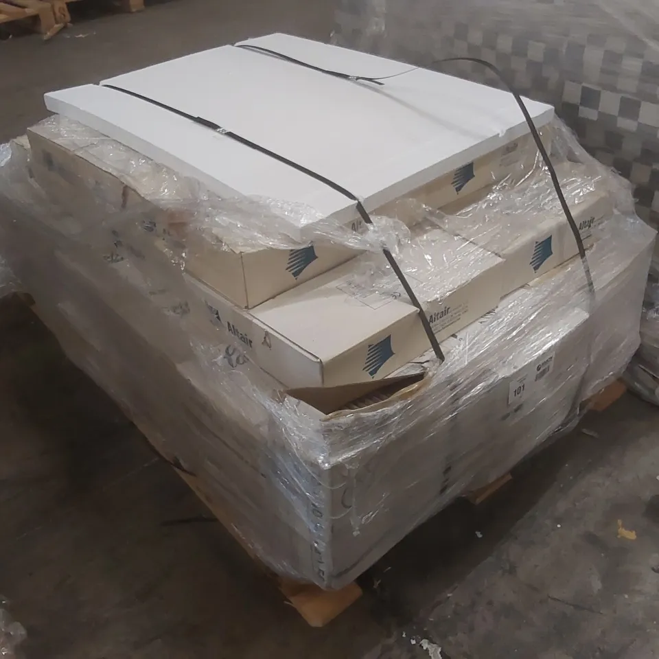 PALLET CONTAINING ASSORTED TILES TO INCLUDE: CERAMICHE D’ARTE SANTE: 10 X 10CM GREEN GLOSSY GLAZED TILES 30 FULL BOXES: 50 TILES PER BOX TOTAL NUMBER OF TILES: 1,500 ALTAIR ECT