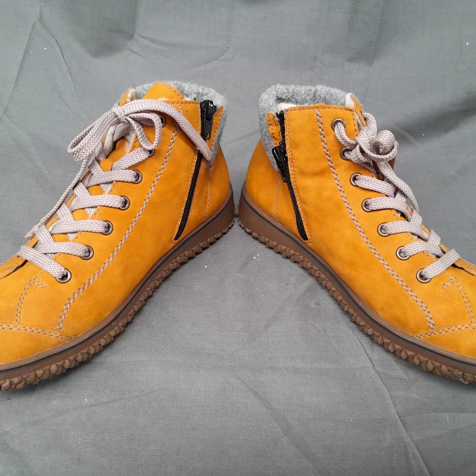 BOXED RIEKER LACE UP BOOTS IN YELLOW SIZE 8
