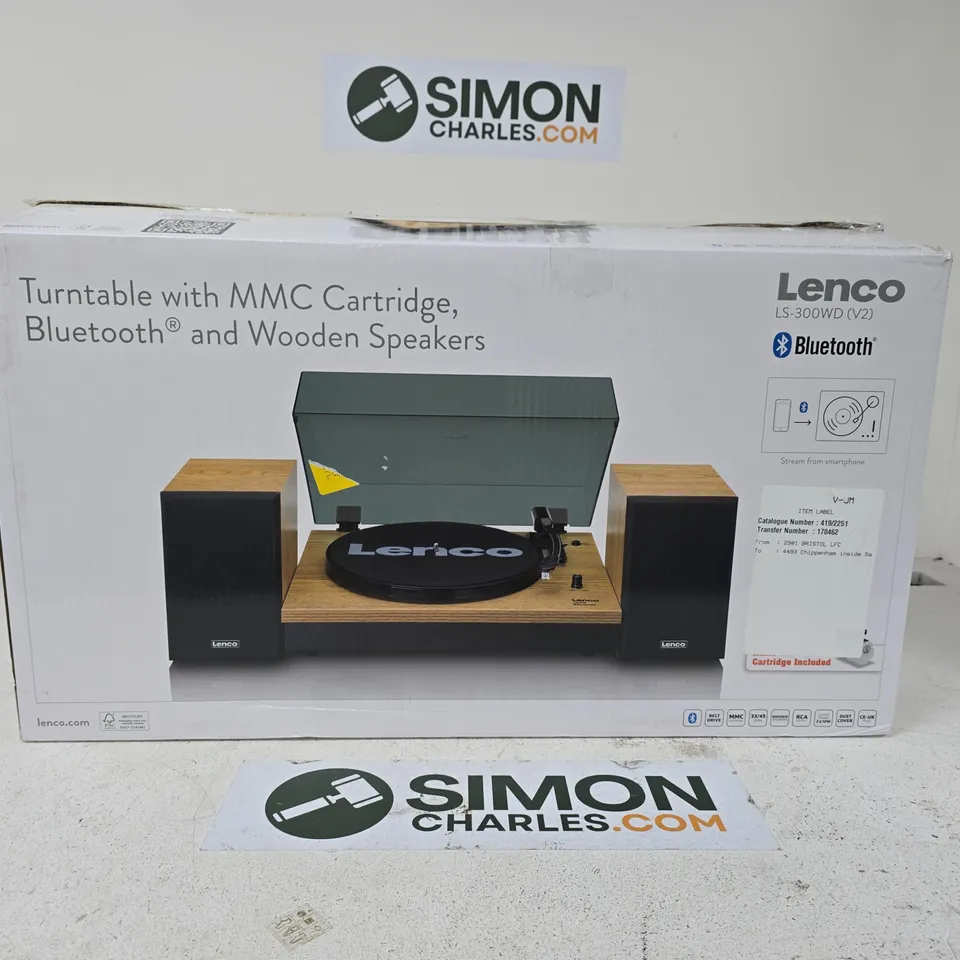 Lenco Turntable with MMC Cartridge, Bluetooth and Wooden Speakers – Boxed