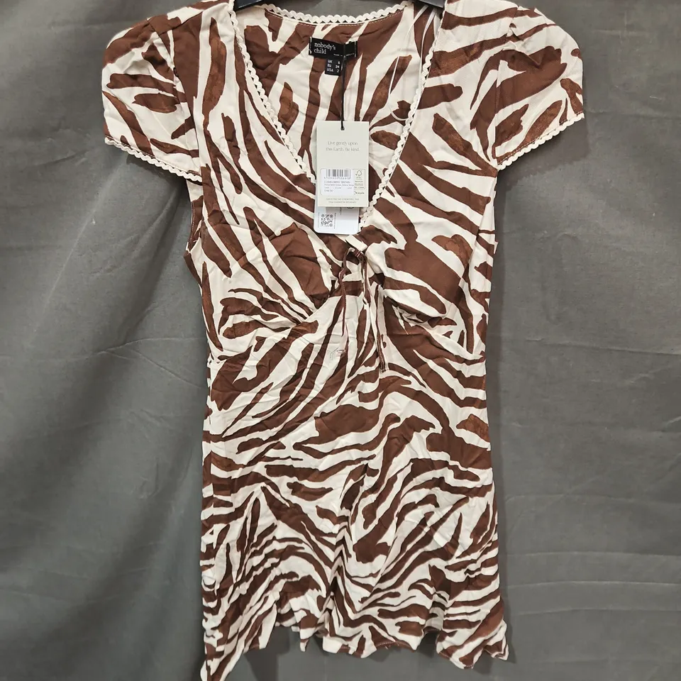 NOBODY'S CHILD ROSA MINI DRESS IN ZEBRA STRIPE BROWN SIZE 6
